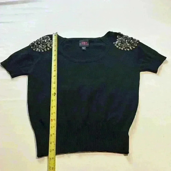 bebe Womens Black Sequins Round Neck Short Sleeve Sweater Top Academia Size XS - Picture 5 of 9